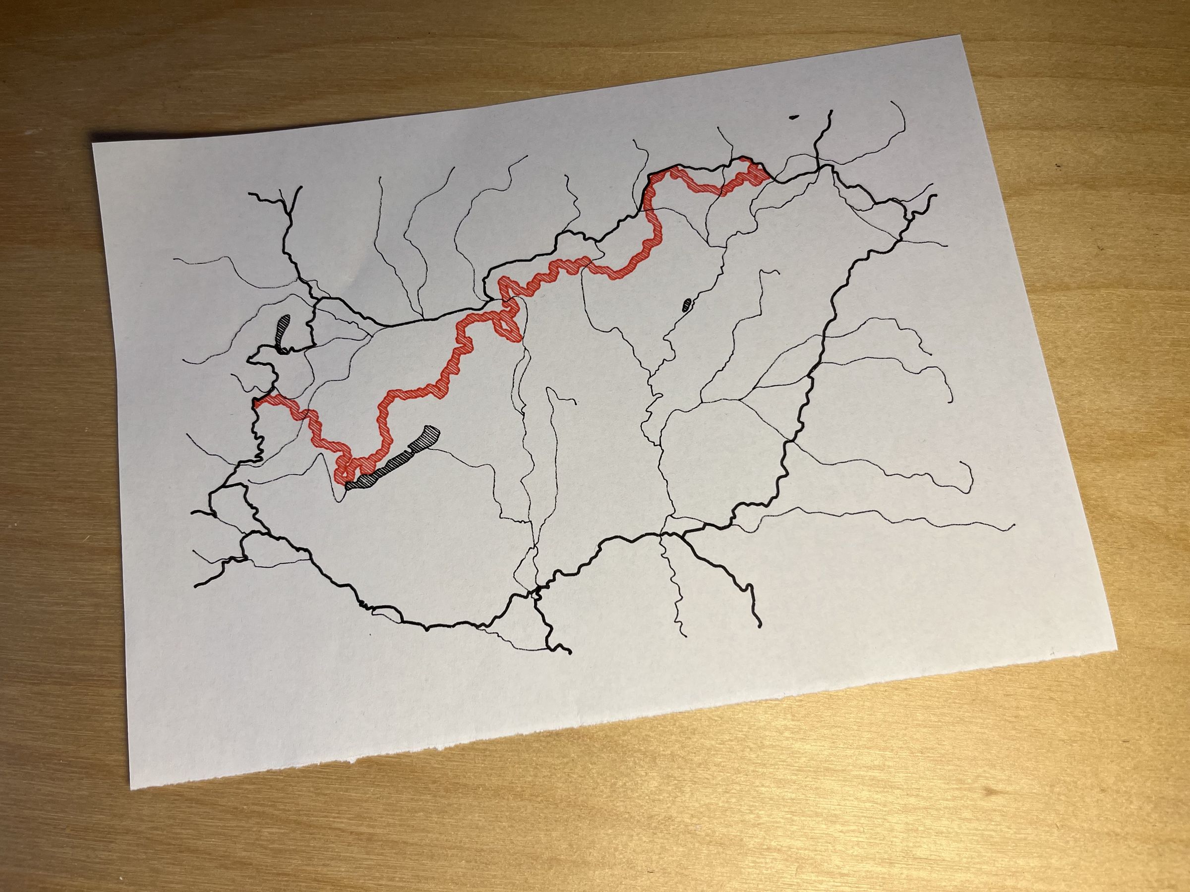 The pen-plotted map of the Hungarian Blue Trail